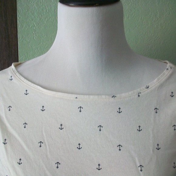 Joe Fresh White Nautical Black Anchor Boat Neck Short Sleeve Knit Tee Shirt Sz L - Picture 3 of 9